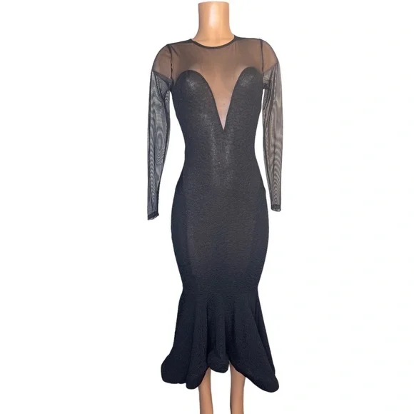 blue dress for baby girl Black Sheer Lined Mesh Long Sleeve Dress – Hot Miami Styles main image 1